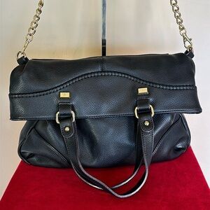 Kate Landry Black Helena Whipstitch convertible Crossbody Shoulder Tote Bag